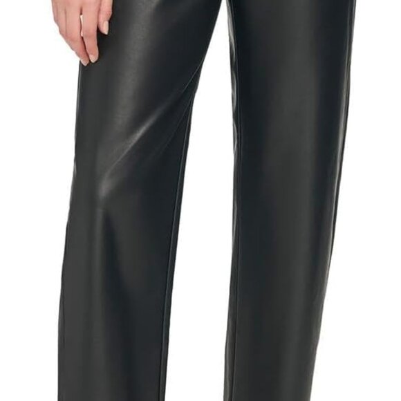 Elegant Black Faux Leather Slim-Leg Pants for Women - Size 4 Dry Clean Only